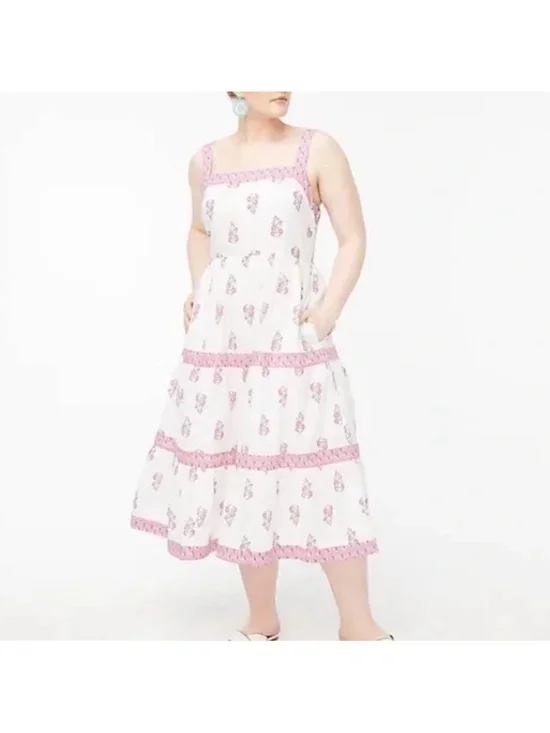 J.Crew Maxi Dress Womens White Pink Floral Block Print -- Sz 16 - Picture 4 of 5